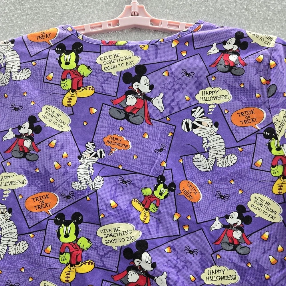 Disney Women Scrub Top‎ 2X Purple Graphic Print Mickey Mouse Halloween Logo